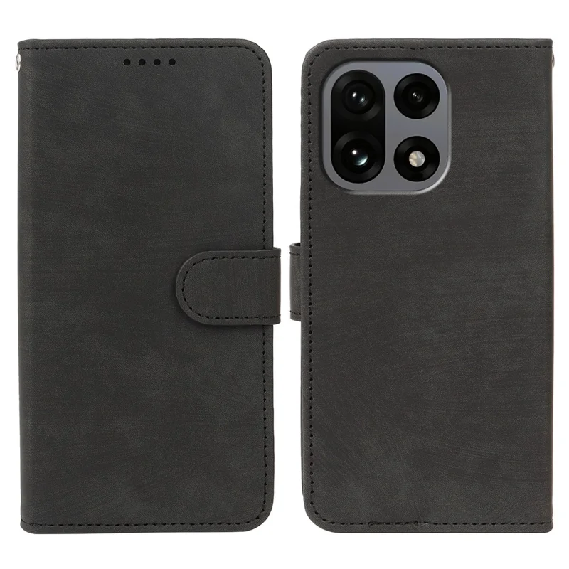 For OnePlus 15 5G Case Flip Wallet Striped Texture Leather Phone Cover - Black