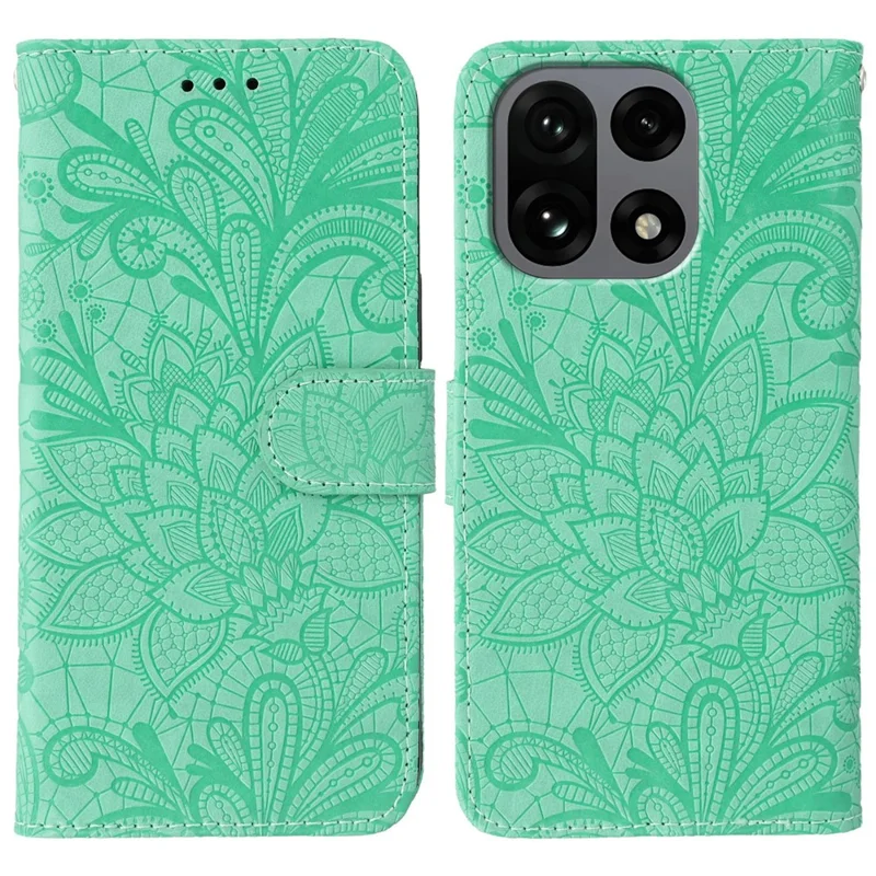 For OnePlus 15 5G Case Lace Flowers PU Leather Flip Wallet Phone Cover - Green