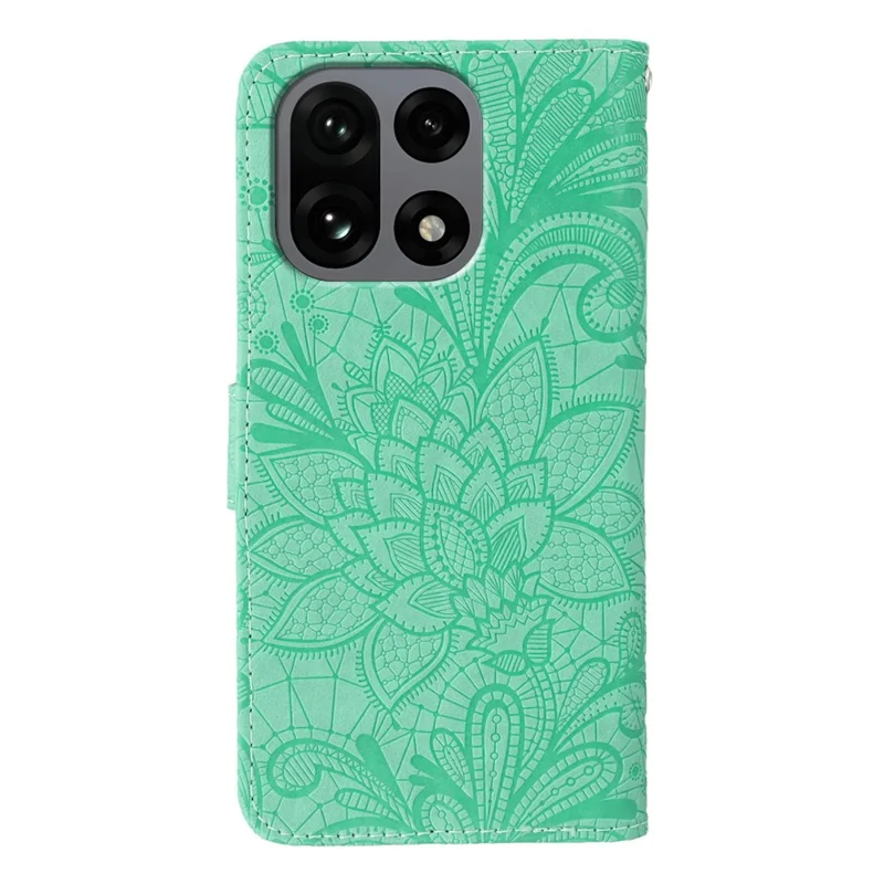 For OnePlus 15 5G Case Lace Flowers PU Leather Flip Wallet Phone Cover - Green
