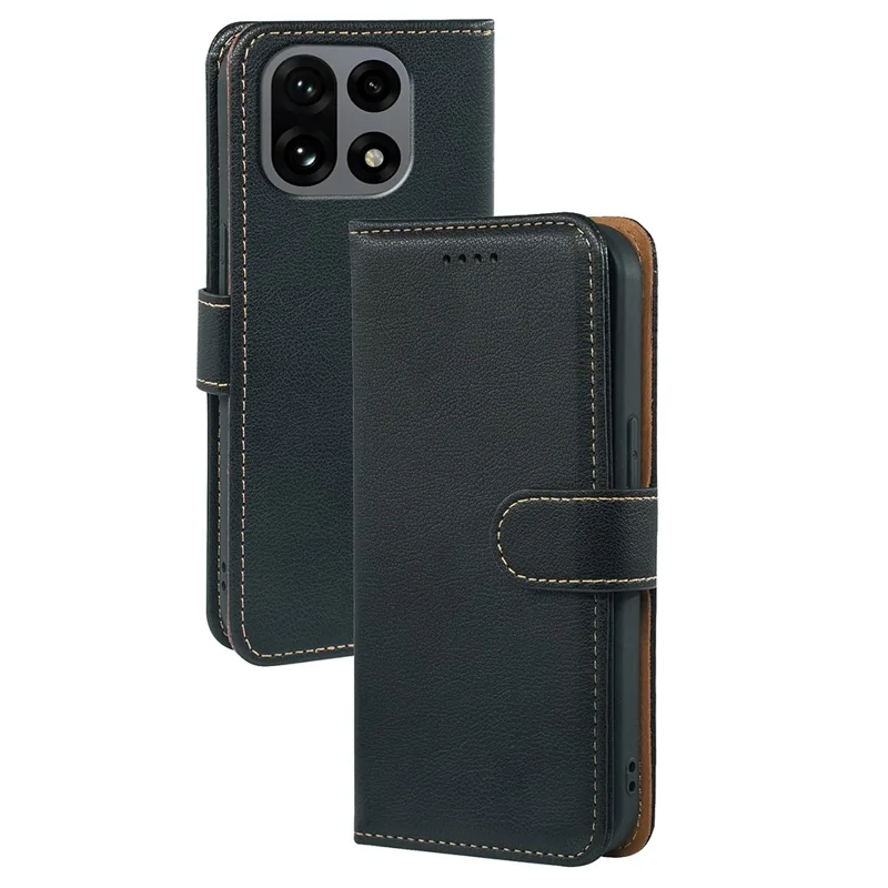 For OnePlus 15 5G Case RFID Blocking Wallet Litchi Texture Leather Phone Cover Magnetic Clasp - Black