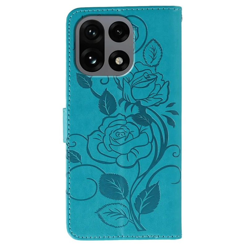For OnePlus 15 5G Case Wallet Stand Imprinted Rose Butterfly PU Leather Phone Cover - Blue