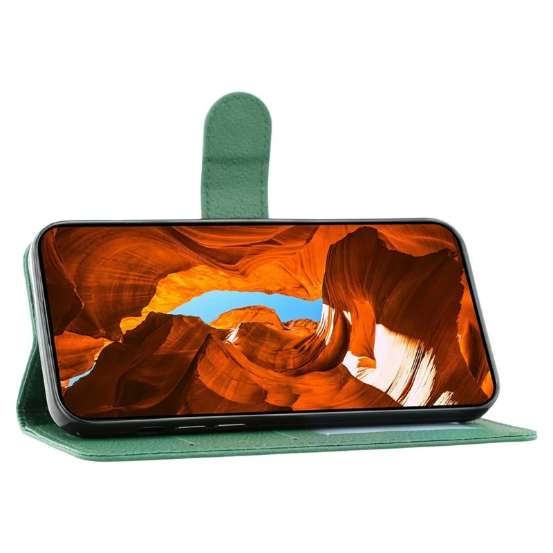 Voor OnePlus 15 5G hoesje met veerprint in PU-leer met portemonnee - Groen