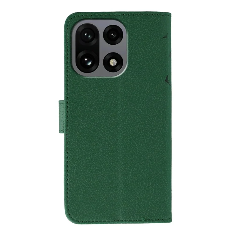 Voor OnePlus 15 5G hoesje met veerprint in PU-leer met portemonnee - Groen