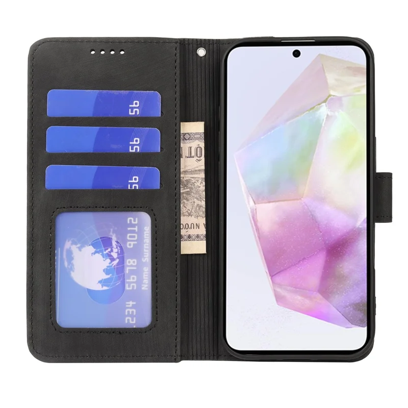 Xiaomi 17 Case Flip Wallet Gestreifte Textur Leder Handyhülle - Schwarz