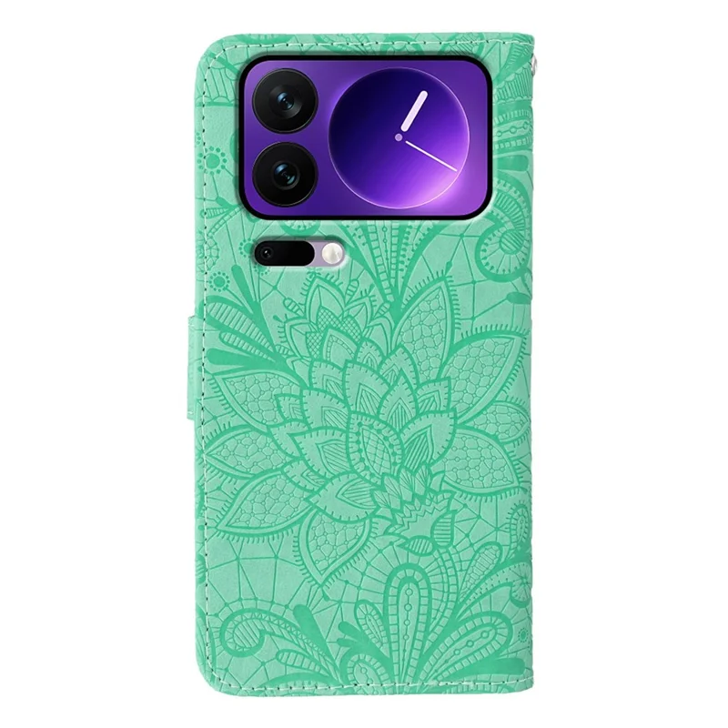For Xiaomi 17 Pro Case Lace Flowers PU Leather Flip Wallet Phone Cover - Green
