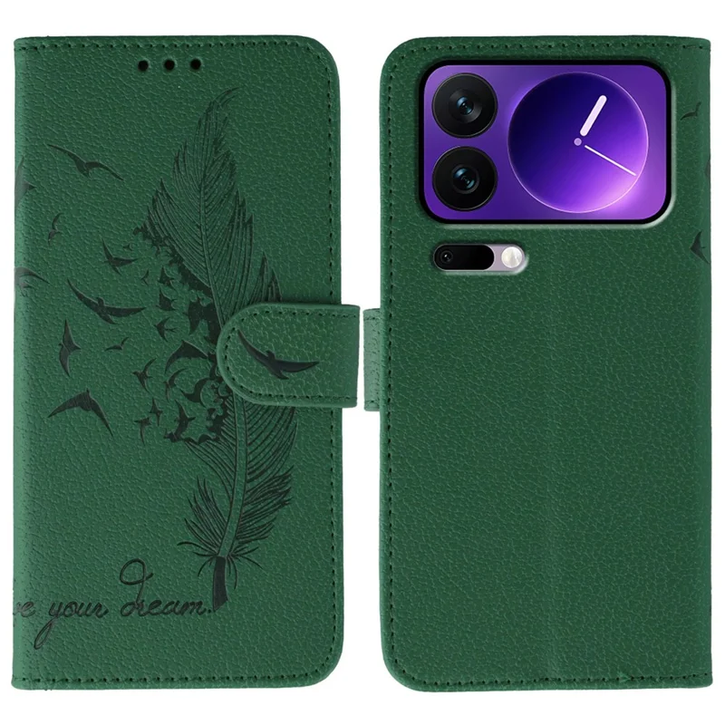 For Xiaomi 17 Pro Max Case Feather Imprint PU Leather Wallet Phone Cover - Green