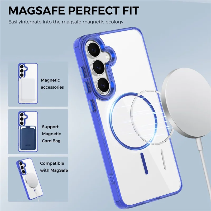 For Samsung Galaxy S25 FE Magnetic Casee TPU PC Clear Phone Cover - Sapphire