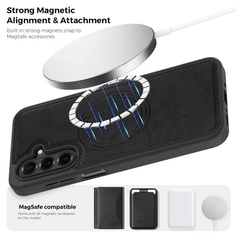 Magnetic Case for Samsung Galaxy A17 4G / 5G / A26 5G Leather Back Phone Cover - Black