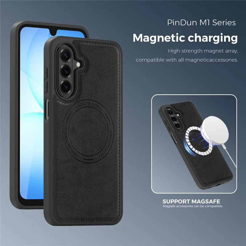 Magnetic Case for Samsung Galaxy A17 4G / 5G / A26 5G Leather Back Phone Cover - Black