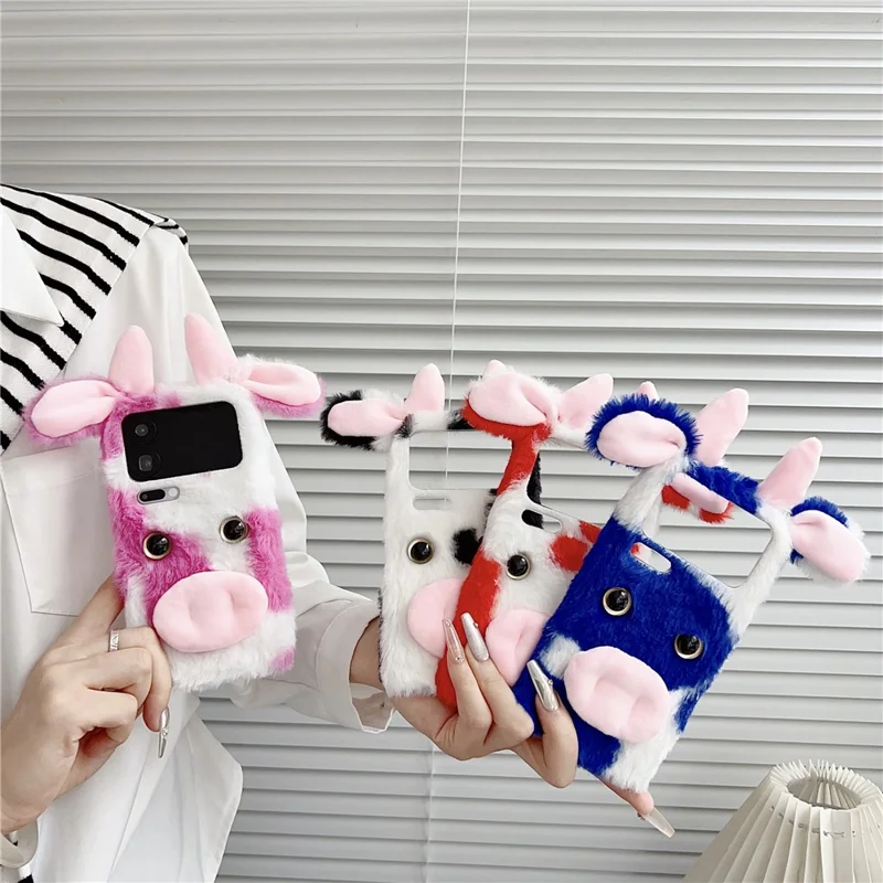 Custodia Xiaomi 17 Pro Max Fluffy Cute Cow Winter Plush Inner TPU - Blu