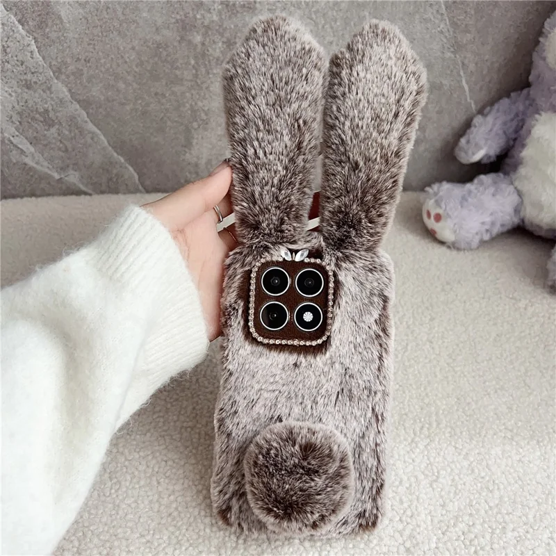Custodia per Xiaomi 17 Fluffy Cute Cow Winter Plush Inner TPU - Marrone