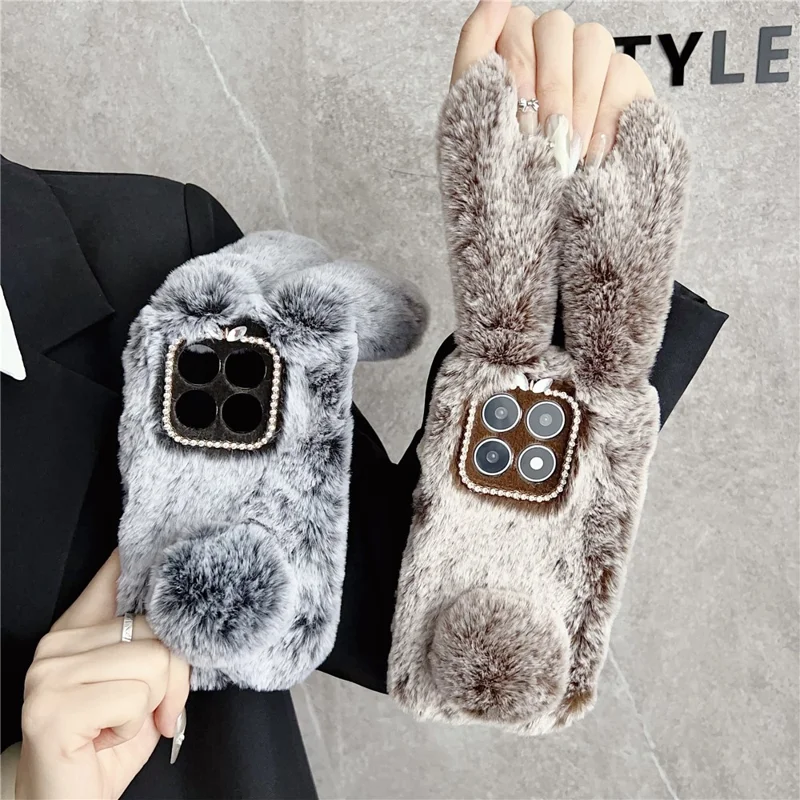 Custodia per Xiaomi 17 Fluffy Cute Cow Winter Plush Inner TPU - Marrone