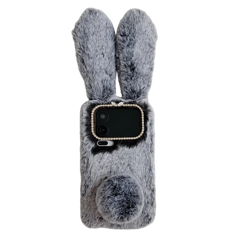 For Xiaomi 17 Pro Case Plush Cute Bunny Winter Fluffy TPU Phone Cover - Dark Grey