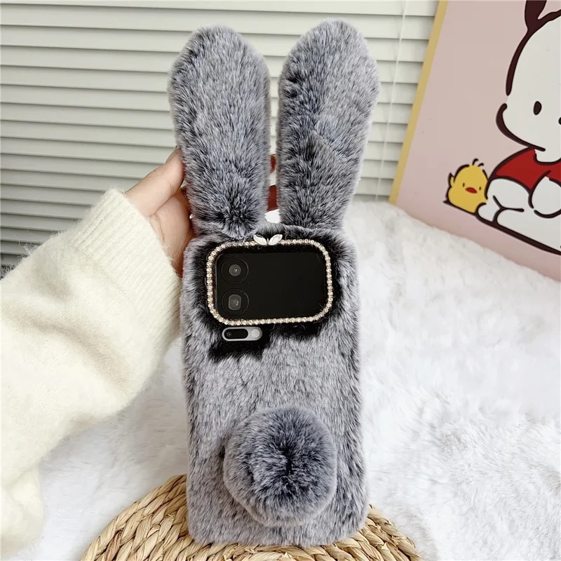 For Xiaomi 17 Pro Case Plush Cute Bunny Winter Fluffy TPU Phone Cover - Dark Grey