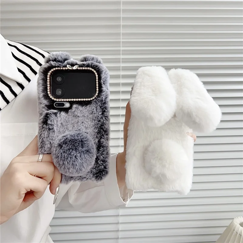 For Xiaomi 17 Pro Case Plush Cute Bunny Winter Fluffy TPU Phone Cover - Dark Grey