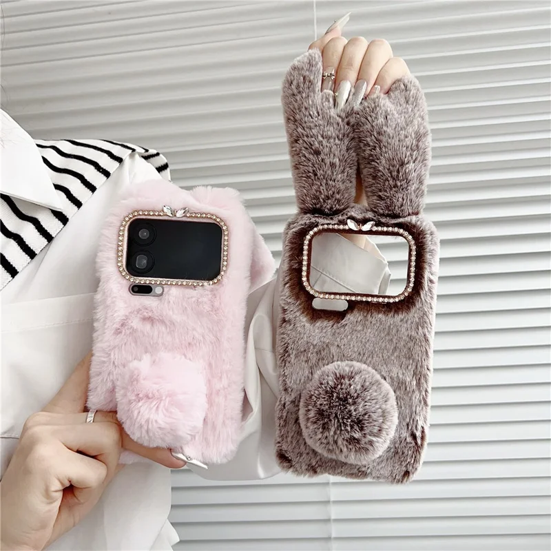 For Xiaomi 17 Pro Case Plush Cute Bunny Winter Fluffy TPU Phone Cover - Dark Grey
