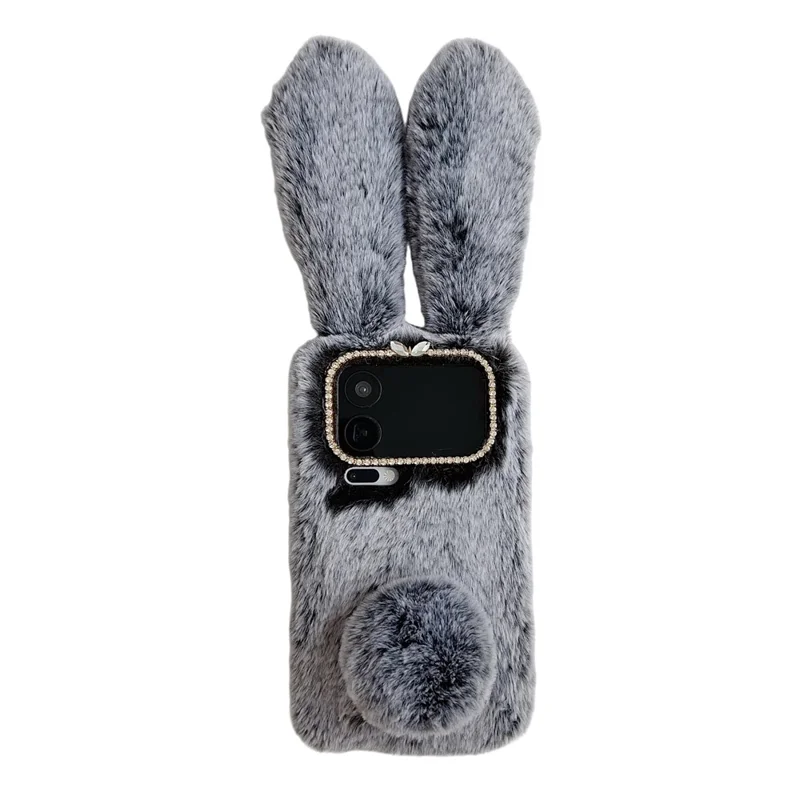 For Xiaomi 17 Pro Max Case Plush Cute Bunny Winter Fluffy TPU Phone Cover - Dark Grey