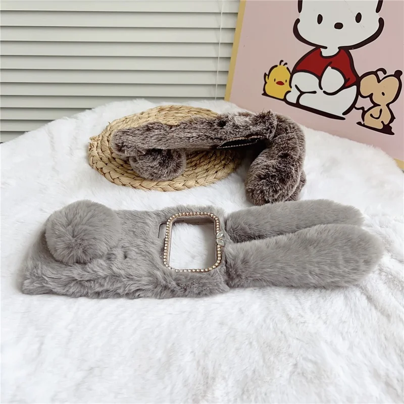 For Xiaomi 17 Pro Max Case Plush Cute Bunny Winter Fluffy TPU Phone Cover - Dark Grey
