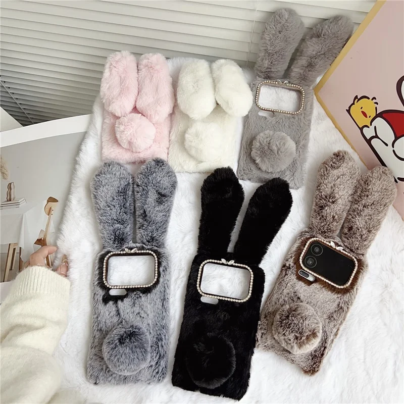 For Xiaomi 17 Pro Max Case Plush Cute Bunny Winter Fluffy TPU Phone Cover - Dark Grey