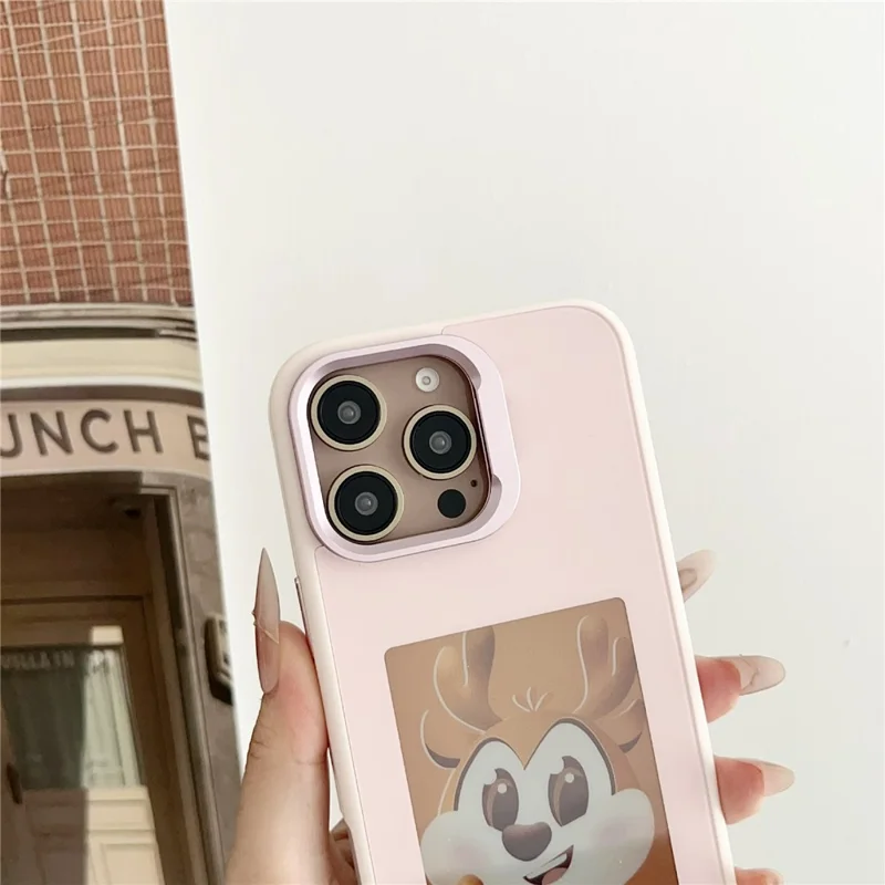 For iPhone 15 Pro Max Smart E-Ink Magnetic Case Lens Kickstand 4 Color HD 4 inch Display NFC DIY Customized Screen - Pink