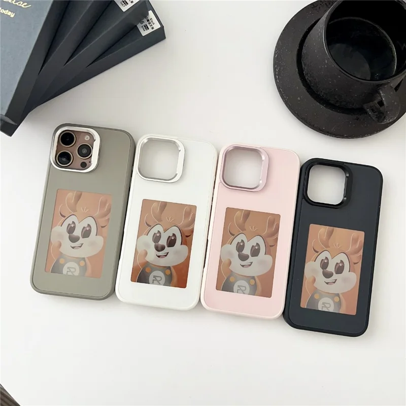 For iPhone 14 Pro Max Smart E-Ink Magnetic Case Lens Kickstand 4 Color HD 4 inch Display NFC DIY Customized Screen - Pink