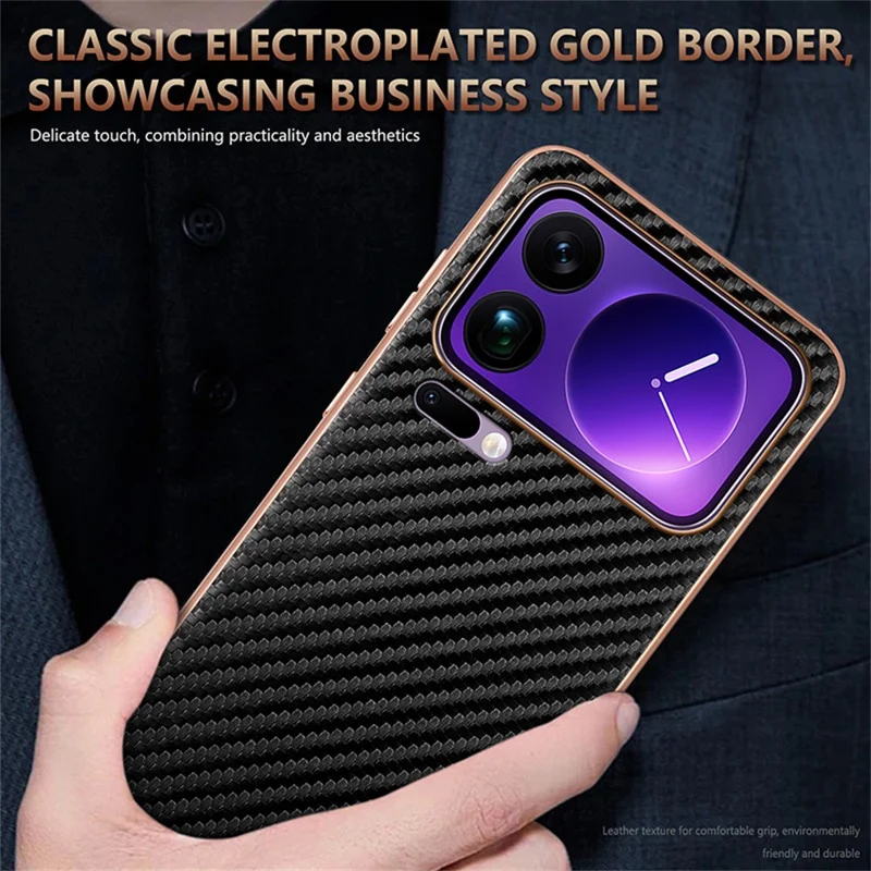 Caso AZNS Para Xiaomi 17 Pro Textura de Fibra de Carbono Eletrolítica PU + Capa de Telefone TPU - Preto
