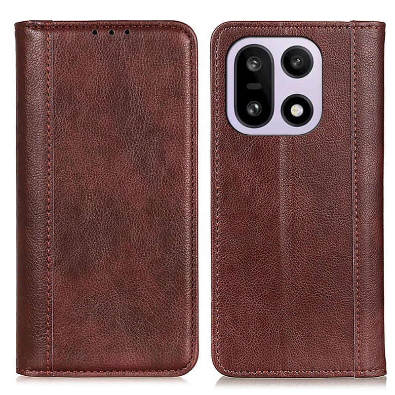For OnePlus 15 5G Stand Case Split Leather Litchi Texture Wallet Phone Cover - Brown