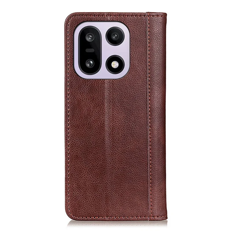 For OnePlus 15 5G Stand Case Split Leather Litchi Texture Wallet Phone Cover - Brown