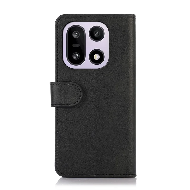 Voor OnePlus 15 5G hoesje met portemonnee van leer met koeienhuidstructuur met stand - Zwart