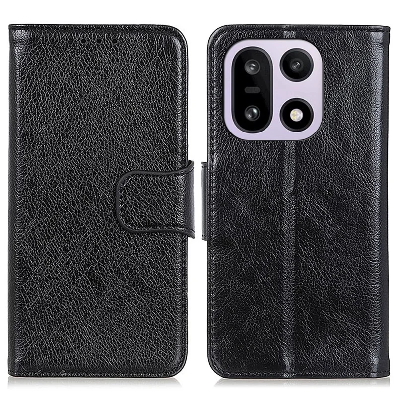 For OnePlus 15 5G Case Nappa Texture Split Leather Wallet Phone Cover - Black