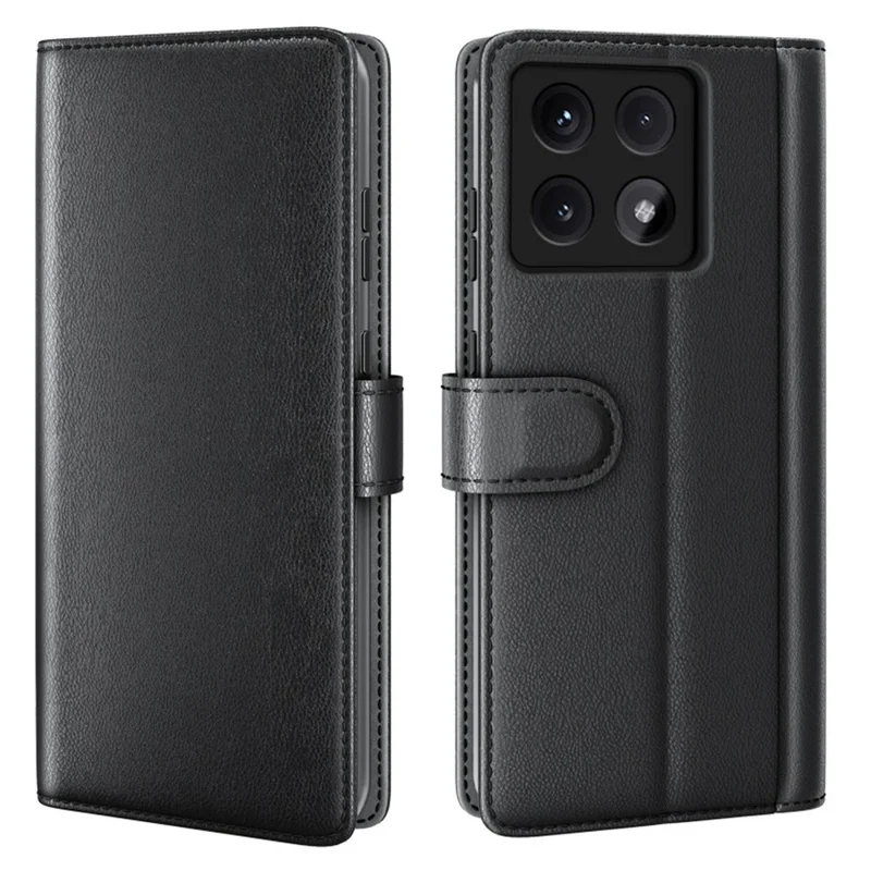 AMORUS For Xiaomi 14T Pro Stand Cases Calf Texture Genuine Split Leather Wallet Phone Cover - Black