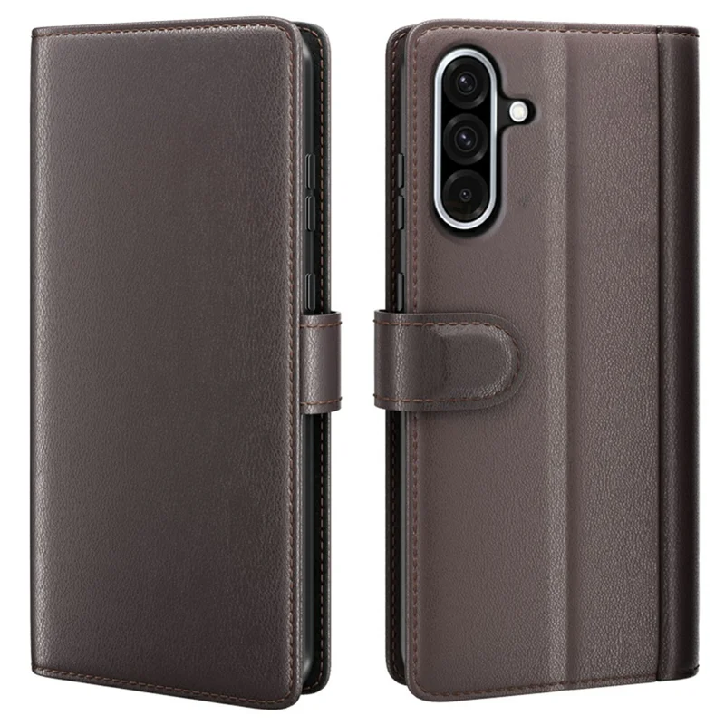 AMORUS For Samsung Galaxy A36 5G / A56 5G Stand Cases Calf Texture Genuine Split Leather Wallet Phone Cover - Brown