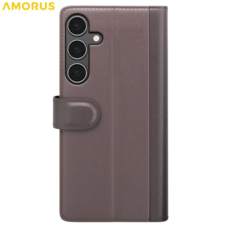 AMORUS Per Samsung Galaxy A34 5G Custodie Stand Texture Vitello Vera Pelle Portafoglio Cover Telefono - Marrone