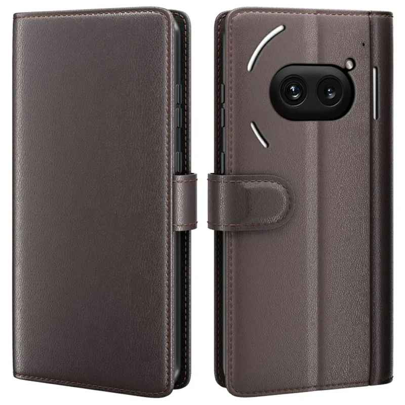 AMORUS For Nothing Phone (2a) Plus / (2a) Stand Cases Calf Texture Genuine Split Leather Wallet Phone Cover - Brown