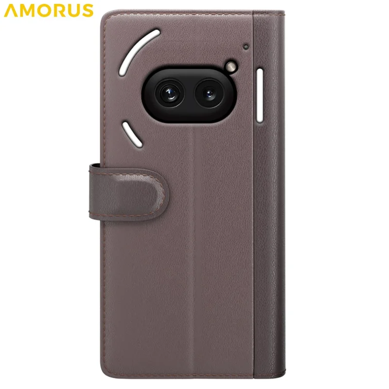AMORUS For Nothing Phone (2a) Plus / (2a) Stand Cases Calf Texture Genuine Split Leather Wallet Phone Cover - Brown
