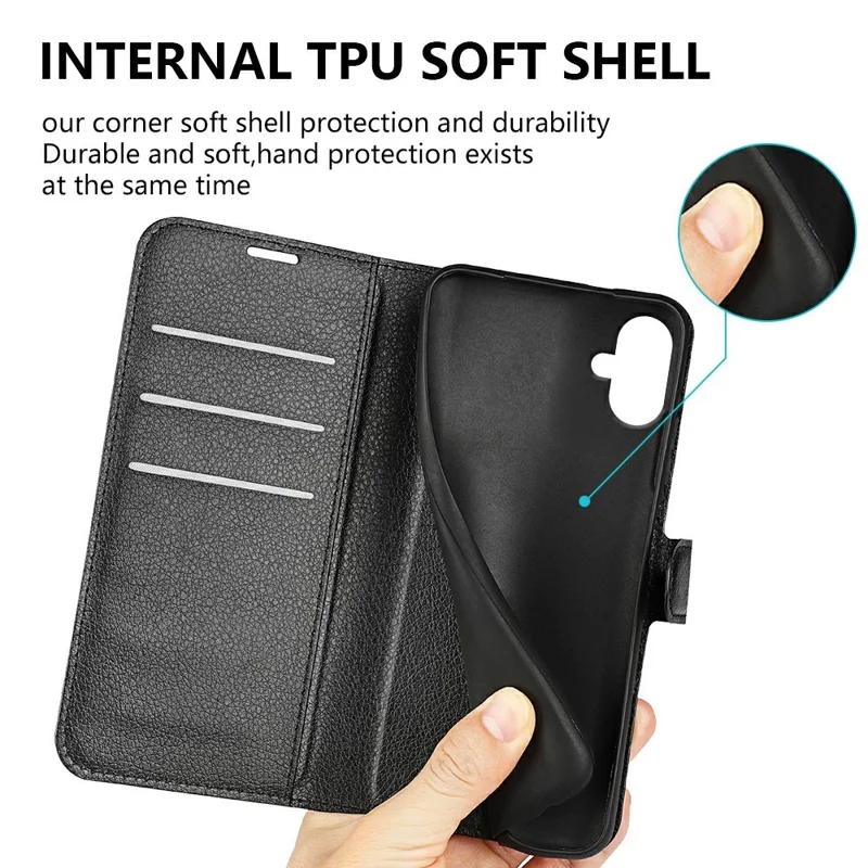 AMORUS Per Samsung Galaxy A07 4G Custodia Portafoglio Texture Litchi Antiurto Flip in Pelle Stand Custodia per Telefono - Nero