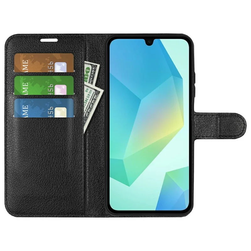 AMORUS Para Samsung Galaxy A17 5G / 4G Capa de Carteira Textura de Litchi Capa de Telefone de Couro Flip Stand à Prova de Choque - Preto