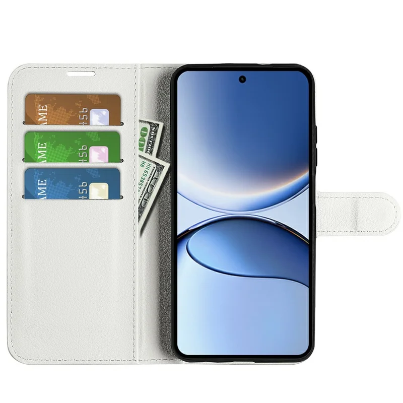 AMORUS Für Xiaomi Poco F7 5G / Redmi Turbo 4 Pro 5G Brieftasche Hülle Litchi Textur Stoßfest Leder Flip Ständer Telefonabdeckung - Weiß