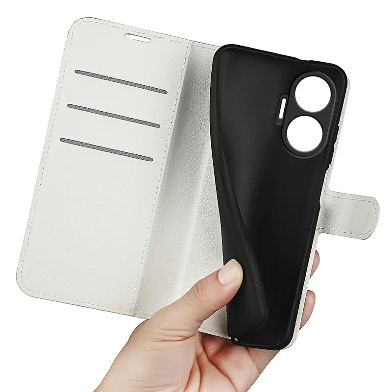 AMORUS Für Xiaomi Poco F7 5G / Redmi Turbo 4 Pro 5G Brieftasche Hülle Litchi Textur Stoßfest Leder Flip Ständer Telefonabdeckung - Weiß