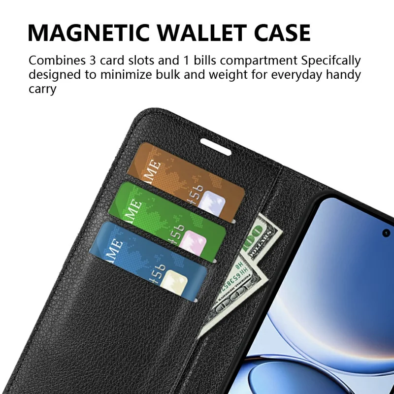 AMORUS Für Xiaomi Poco F7 5G / Redmi Turbo 4 Pro 5G Brieftasche Hülle Litchi Textur Stoßfest Leder Flip Ständer Telefonabdeckung - Weiß