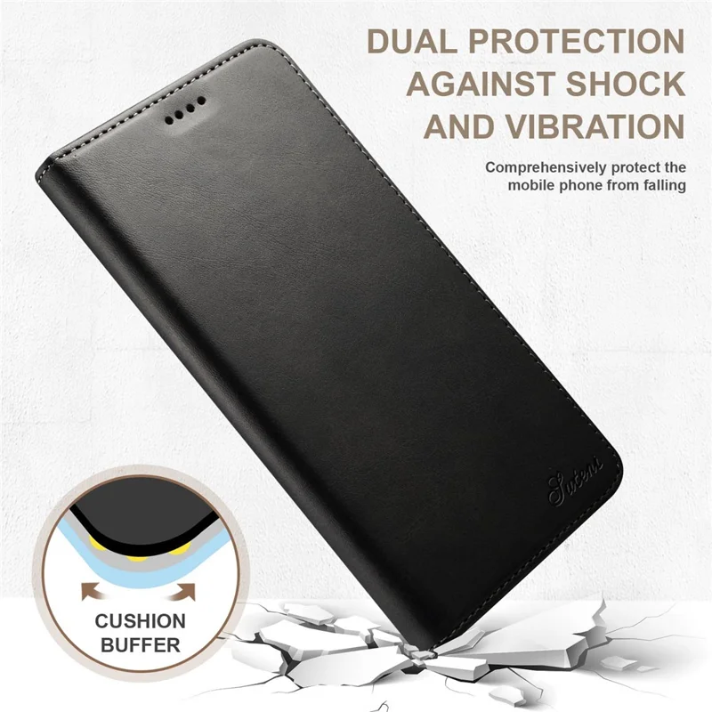 SUTENI Wallet Stand Phone Case for iPhone 14 Pro Max, Anti-scratch PU Leather Magnetic Closure Inner TPU Cover - Black