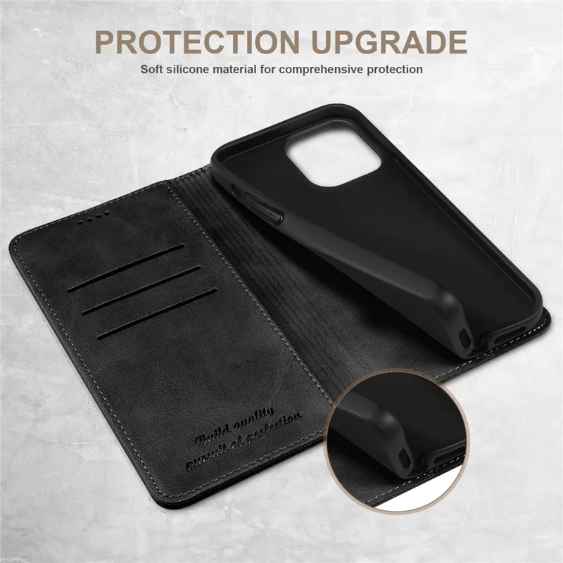 SUTENI Wallet Stand Phone Case for iPhone 14 Pro Max, Anti-scratch PU Leather Magnetic Closure Inner TPU Cover - Black