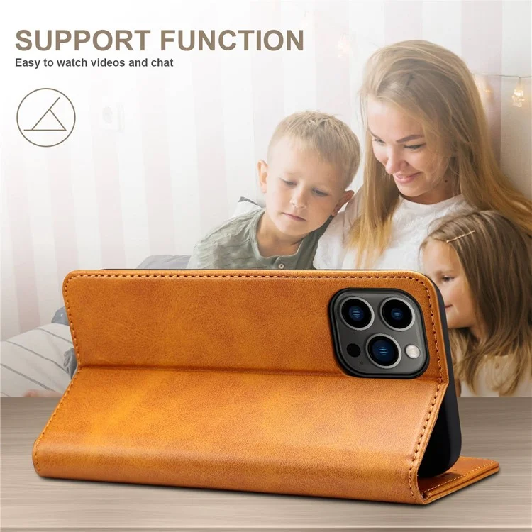 Suteni Wallet Stand Phone Case Для Iphone 14 Pro Max, Противоязное Кожаное Магнитное Закрытие Внутренней Крышки TPU - Хаки