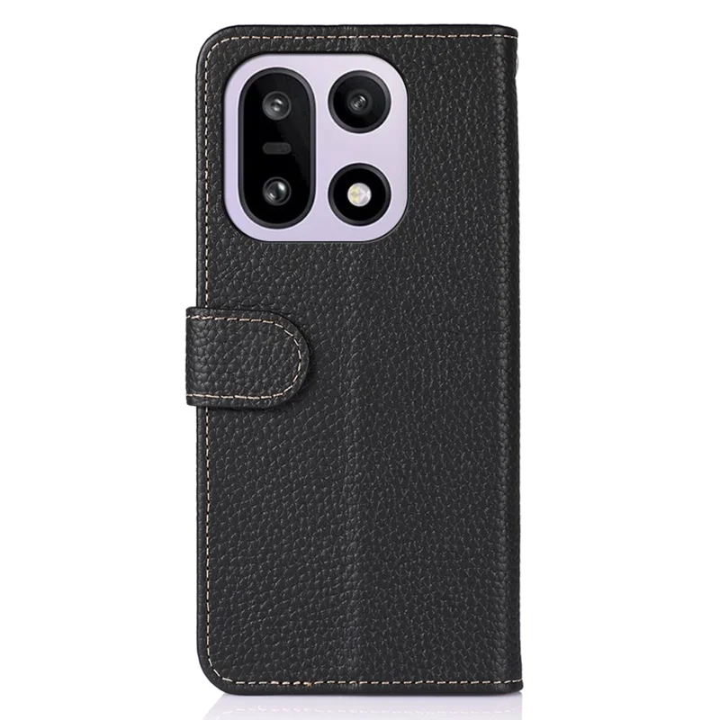 KHAZNEH For OnePlus 15 5G Case Genuine Cow Leather Flip Phone Cover - Black