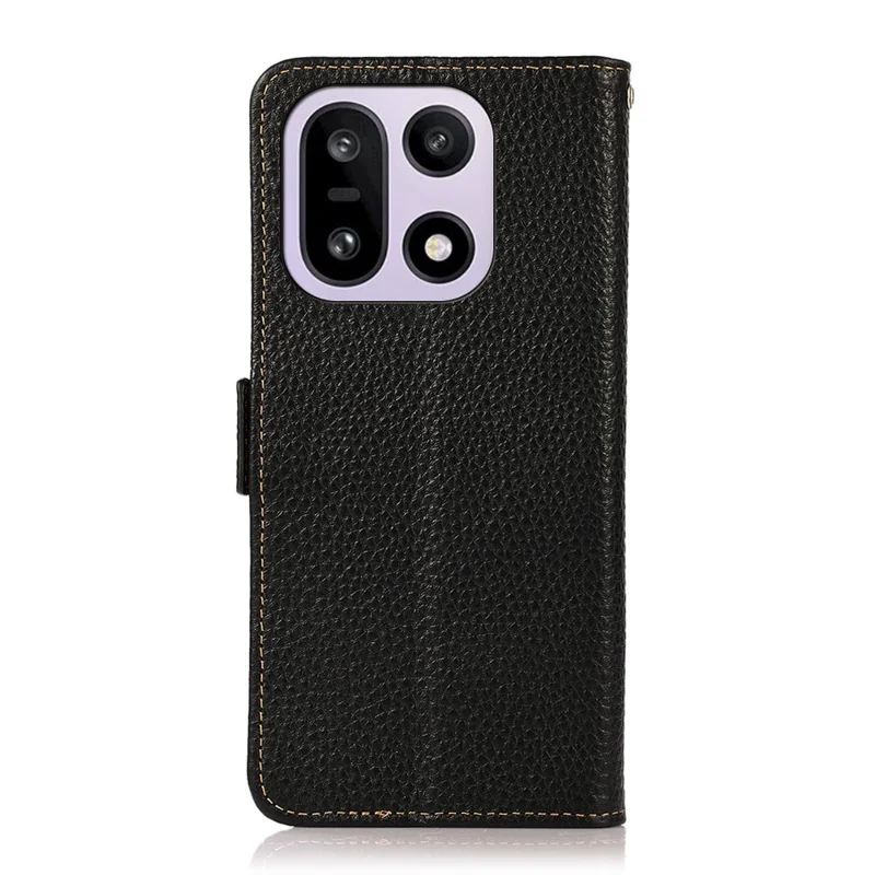 KHAZNEH for OnePlus 15 5G Phone Case Genuine Cow Leather Cover RFID Blocking - Black