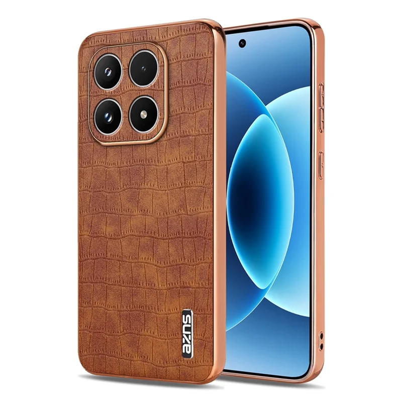 AZNS For Xiaomi 17 Case Electroplating Crocodile Texture PU + TPU Phone Cover - Brown