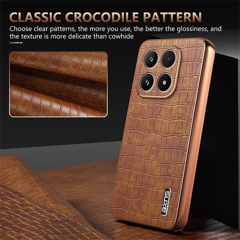 AZNS For Xiaomi 17 Case Electroplating Crocodile Texture PU + TPU Phone Cover - Brown