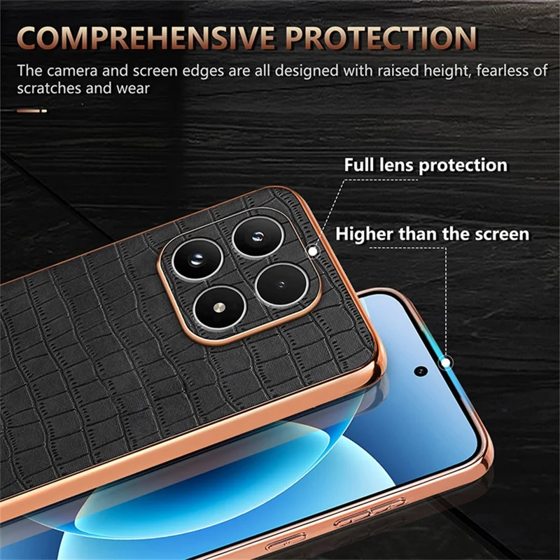 AZNS For Xiaomi 17 Case Electroplating Crocodile Texture PU + TPU Phone Cover - Brown