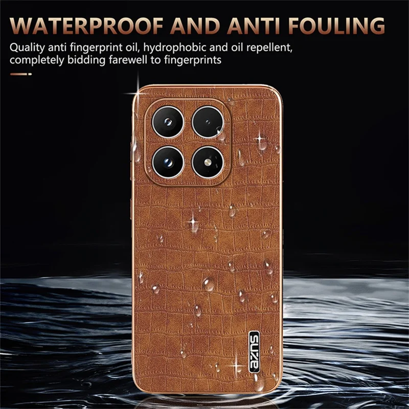 AZNS For Xiaomi 17 Case Electroplating Crocodile Texture PU + TPU Phone Cover - Brown
