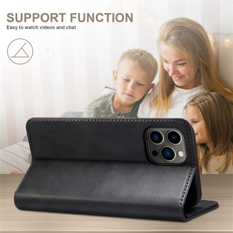SUTENI PU Leather Case for iPhone 14 Pro, Magnetic Auto Closing Full Protection Wallet Stand Phone Cover - Black